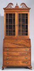 Chippendale Walnut Inlaid Desk Bookcase