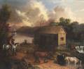 Attributed to Alfred A Hart American 18161906 Leading the Cows to Drink by the Mill