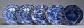 Five Blue Transfer Decorated Staffordshire Pottery Dinner Plates
