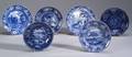 Six Assorted Blue Transfer Decorated Staffordshire Plates