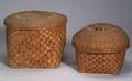 Two Covered Paint Decorated Woven Splint Baskets