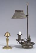 Miles Patent Brass Whale Oil Lamp and a Tin Student Candle Lamp