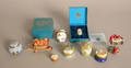 Nine enamel and porcelain boxes