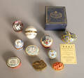 Ten enamel and porcelain boxes