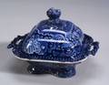 Staffordshire Pottery Blue Transfer Decorated Covered Vegetable Dish
