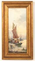 19th C American School Signed OC Boats in Harbor