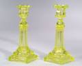 Pair of Yellow Pressed Glass Candlesticks