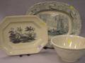 Two Transfer Decorated Platters and a Ceramic Mixing Bowl