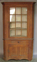 Pennsylvania pine two part corner cupboard