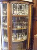 Early 20th Century Oak Veneer and Leaded and Bowed Glass China Cabinet