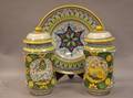 Pair of Italian Deruta Ceramic Apothecary Jars and a Charger
