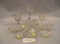 Fiftyseven Colorless Pattern Glass Goblets Bowls and Table Items