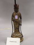 Pair of Chinese Cast Iron Buddhist Figural Table Lamps