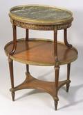 Louis XVI Style Brass and Ormolu Mounted Marbletop Tiered Oval Table
