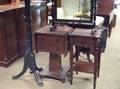 Classicalstyle OneDrawer Stand Dressing Mirror Empire Work Table and a Late Victorian Carved Coat Tree