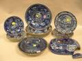 Nine Small Blue and White Transfer Decorated Staffordshire Plates Four Bowls and a Cover
