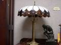 Cast Brass Table Lamp Base with a Leaded Art Glass Shade