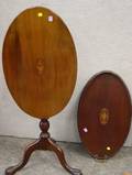 Chippendalestyle Oval Carved Mahogany Inlaid Tilttop Candlestand and a Mahogany Inlaid Tea Tray