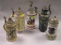 Five Assorted German Pewter Lidded Ceramic Beer Steins