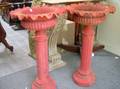 Pair of Red Painted Cast Iron Pedestal Planters