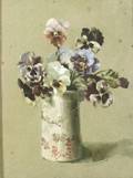 American School 19th Century Still Life with Pansies in an Asian Style Vase