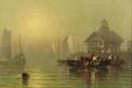H Nichols AngloAmerican 19th Century Harbor View Hazy Morning