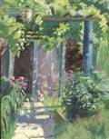 Anne Cary Bradley American b 1884 Lot of Two Works Including Sunlight Passage with Arbor and Still Life with Pink Roses