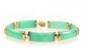 14k Yellow Gold  Green Jade Link Bracelet 8