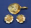 18kt Gold Earclips and 14kt Gold and Diamond Brooch