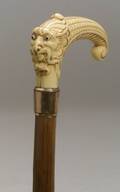 Renaissance Revival Style Faux Ivory Handled Wood Cane