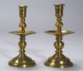 Two Brass Candlesticks with MidDrip Pans