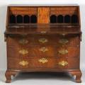Chippendale Mahogany and Mahogany Veneer Oxbow Serpentine Slantlid Desk