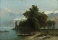 Alfred Edouard Bylandt Dutch 18291890 Animated Shore View with Distant Peaks