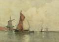Hendrick Henry Cassiers Belgian 18581944 Harbor View with Ketches and Windmills