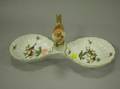 Herend Handpainted Figural Porcelain Rothschild Bird Pattern Double Serving Dish