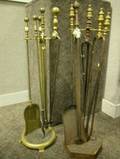 Two Sets of Brass and Iron Fireplace Tools