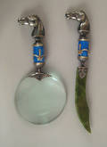 Russian silver and guilloche enamel letter opener and magnifying glass 20th c