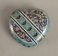 Russian silver gilt and enamel heart shaped cosmetics box ca 1900