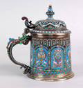 Russian silver and enamel tankard ca 1900