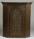 English Carved Oak Hanging Corner Cupboard