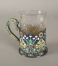 Russian silver enamel tea glass holder ca 1900