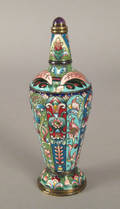 Russian silver and enamel perfume with cabochon inlaid finial late 19th c