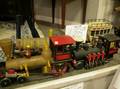 Five Painted Wood Models of Early Train Engines and Cars