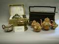 Large Group of Asian Decorative Ceramic Tea Wares Carved Wood and Stone Figures and Items Wood Picnic Box a Plique Jour Incense and