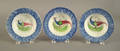 Three blue spatter cup plates19th c