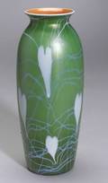 Imperial Free Hand Green and White Decorated Glass Vase