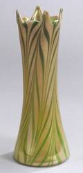 Kew Blas Green and Gold PulledFeather Glass Vase