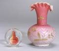 Satin Ware Glass Vase and Glass Paperweight