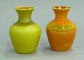 Two Iridescent Orange and Yellow Glass Vases