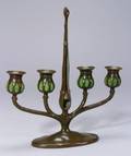 FourLight Bronze and Green Glass Blown Out Candelabra with Snuffer